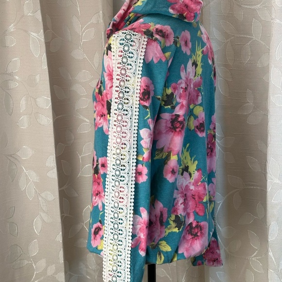 Lovely Melody M Floral Lace‎ Sleeve Hoodie Medium Blue Pink Boho Cottagecore - Picture 4 of 8